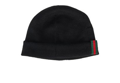 Gucci Stripe Beanie, &pound;120, Accessories, Black, Wool, Front view